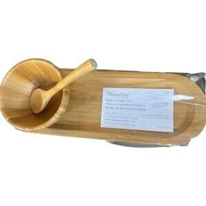 Pampered Chef Bamboo Cracker Tray With Matching Dip Bowl And Spoon #2247229M204A